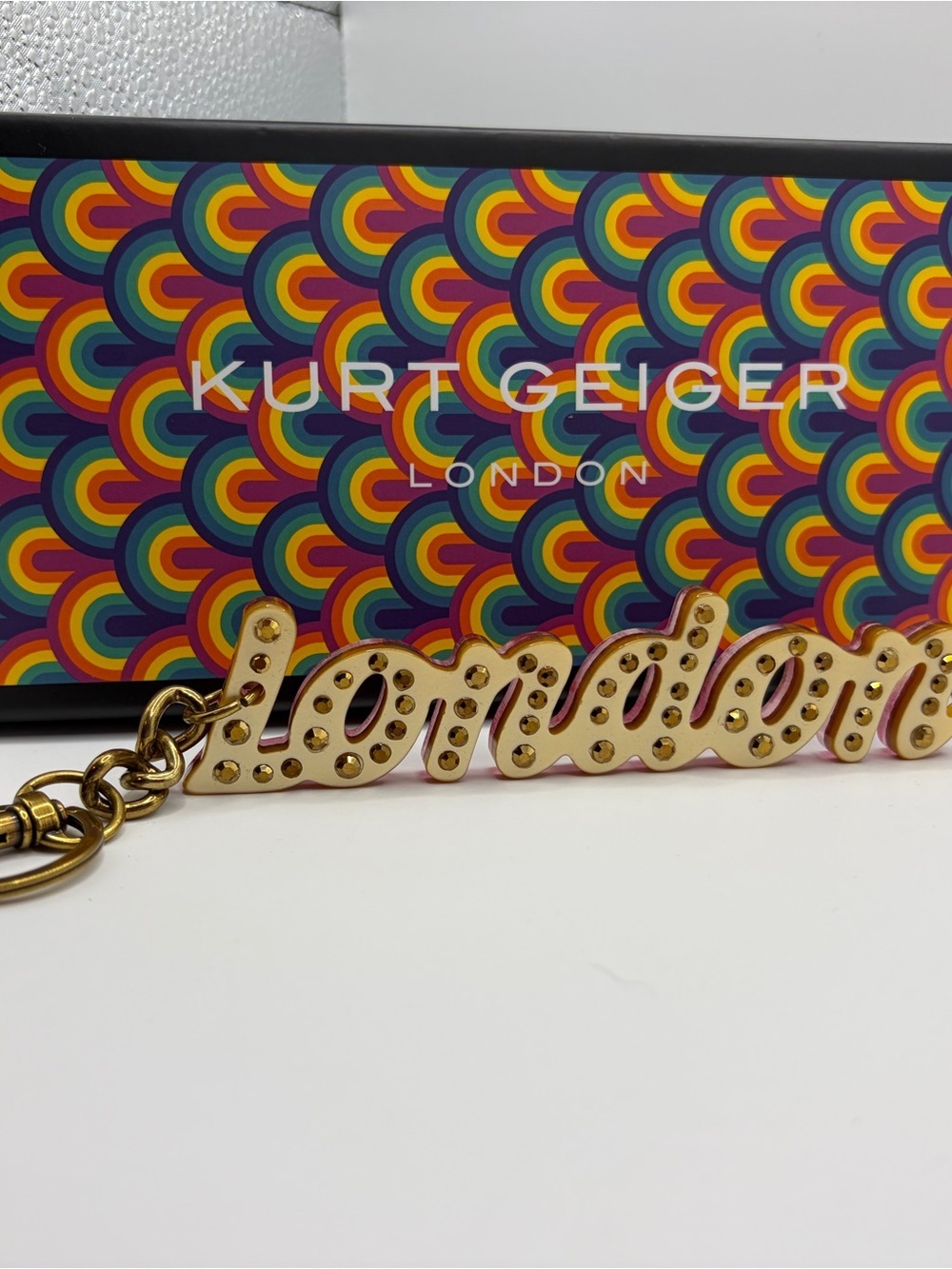 Kurt Geiger Gold Script 'London' Key & Card Holder Charm